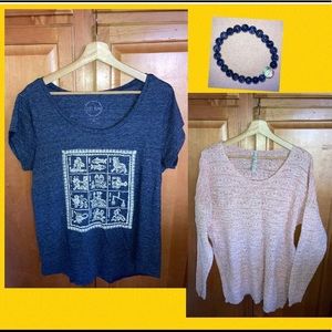 Lot Lucky Brand Top, Sweater, Bracelet & Bag blue zodiac pink stone cotton XL 16